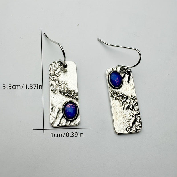 Geometry Pattern Blue Opal Shining Long Earrings
