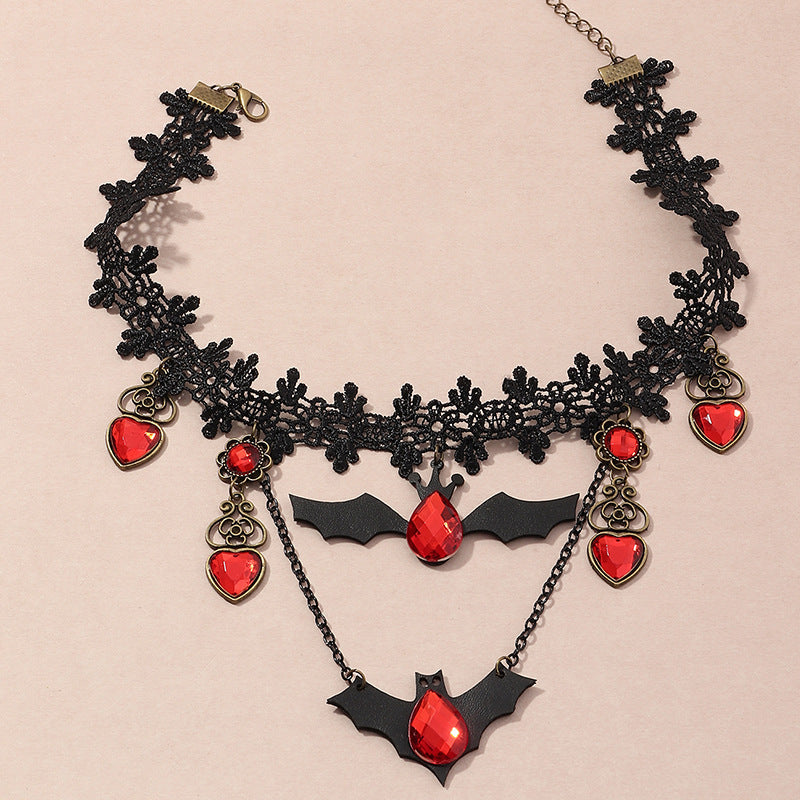 Red Bat Lace Choker Necklace