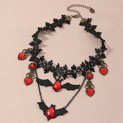 Red Bat Lace Choker Necklace