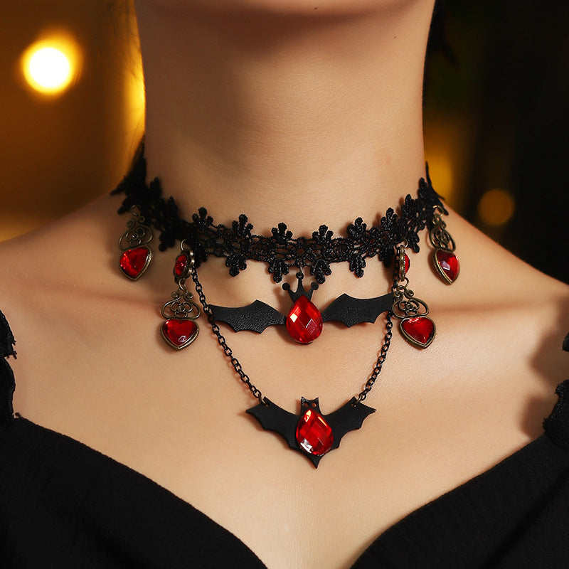 Red Bat Lace Choker Necklace