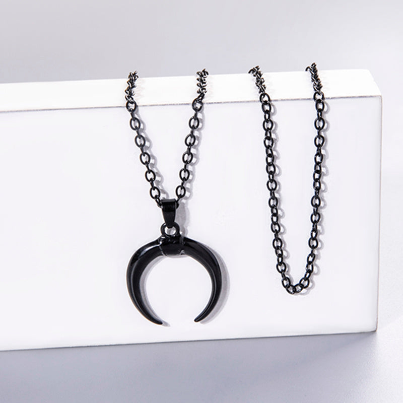 Punk Black Witch Horn Necklace Halloween Jewelry