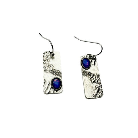 Geometry Pattern Blue Opal Shining Long Earrings