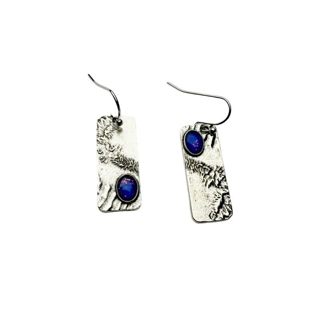 Geometry Pattern Blue Opal Shining Long Earrings