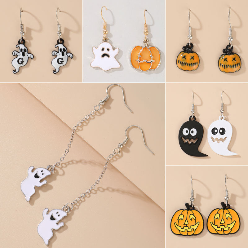 Funny Pumpkin Ghost Earrings