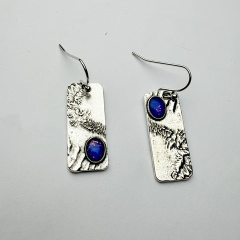 Geometry Pattern Blue Opal Shining Long Earrings