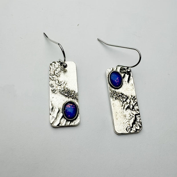 Geometry Pattern Blue Opal Shining Long Earrings