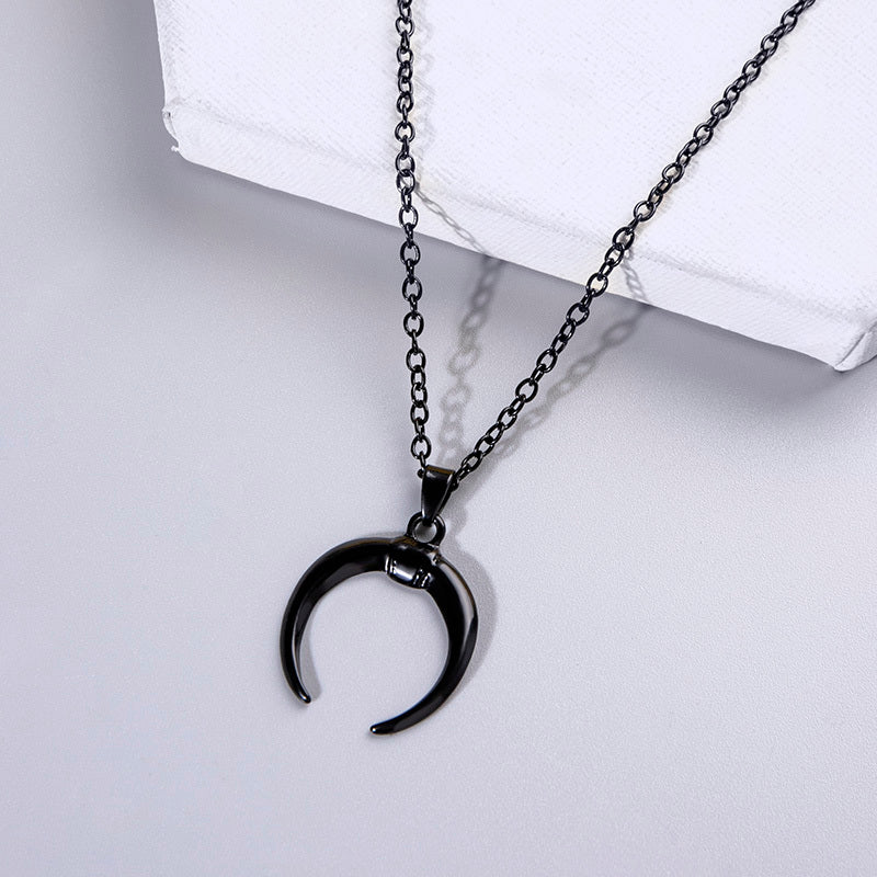 Punk Black Witch Horn Necklace Halloween Jewelry