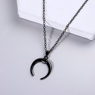 Punk Black Witch Horn Necklace Halloween Jewelry
