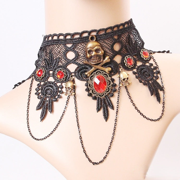 Red Bat Lace Choker Necklace
