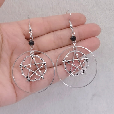 Silver Pentagram Gothic Earrings
