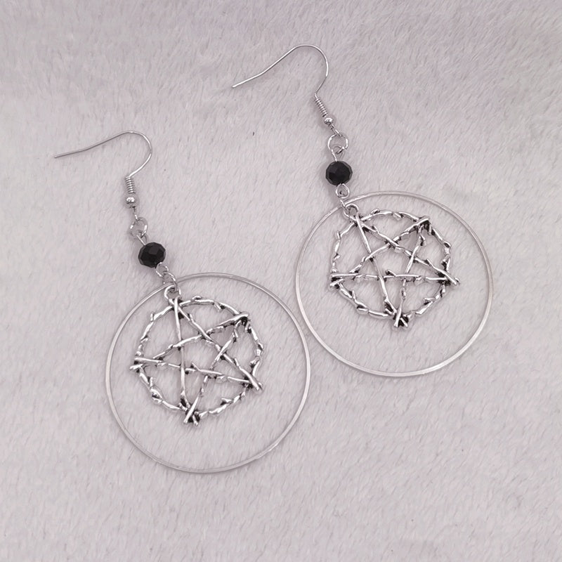 Silver Pentagram Gothic Earrings