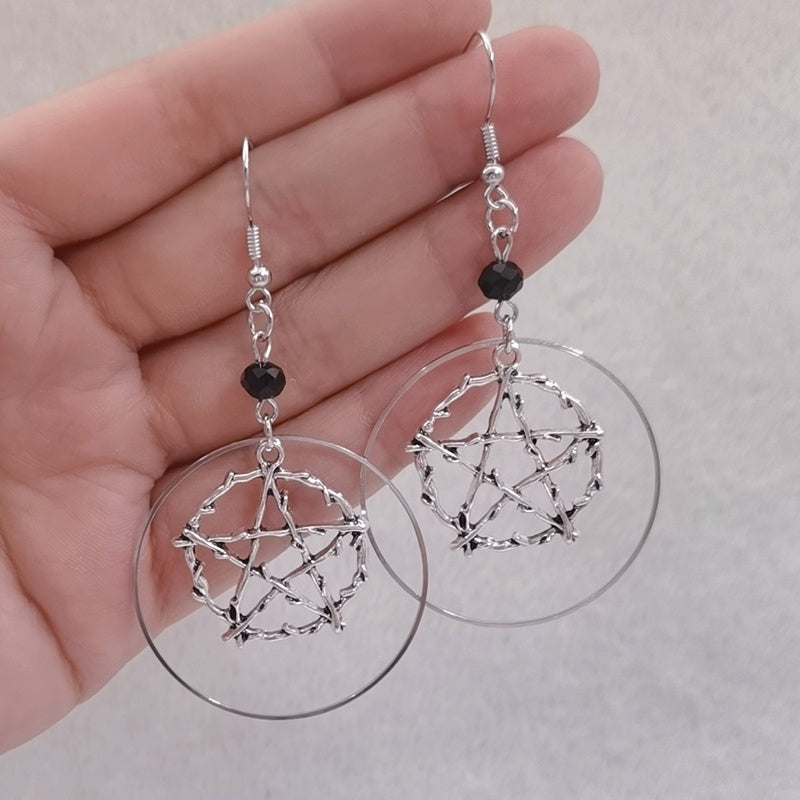 Silver Pentagram Gothic Earrings
